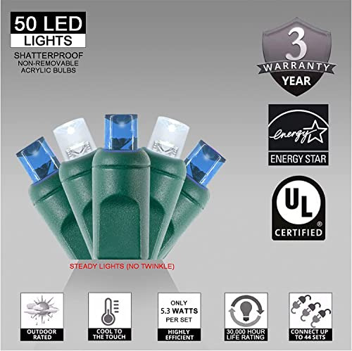 Fokatom 50 Luces Led Navideñas De 5 Mm, Color Azul Y Blanco