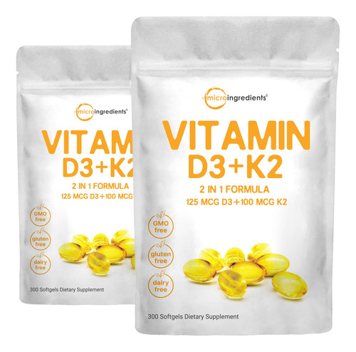 Paquete De 2 Vitaminas D3 5000iu Plus K2, Frmula 2 En 1, Vit