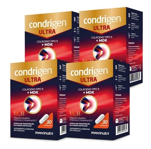 Kit 4 Condrigen Ultra Colágeno Tipo 2 Mdk Ucii 30 Cápsulas