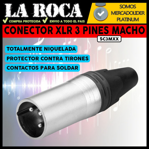 Imagen 3 de 10 de Ficha Conector Xlr Canon Macho Para Cable 3 Pines La Roca