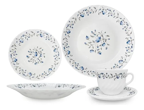 Aparelho De Jantar 20 Peças Vidro Opaline Para Mesa Posta Branco Floral
