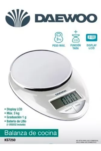Balanza de cocina digital Daewoo KS7250 pesa hasta 3kg blanca