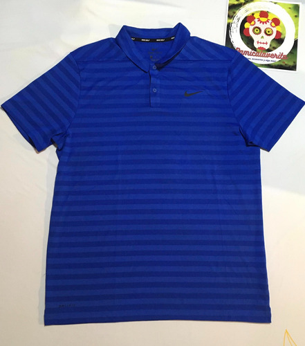 Playera Tipo Polo Golf Azul Y Rayas Drifit Talla L