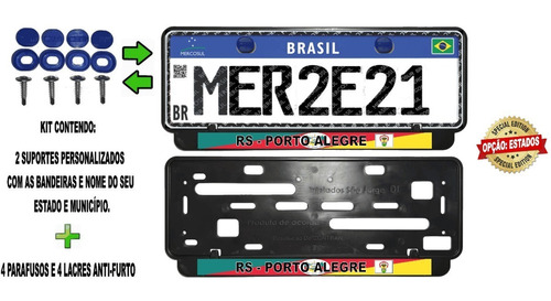 Suporte Placa Carro Porto Alegre - Rs Personalizado Kit2 Sup