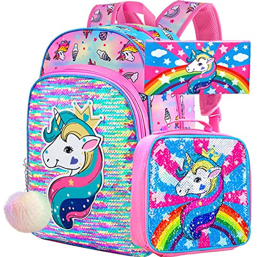 Gxtvo 3pcs Unicornio Mochila Para Niñas, 16  Sequin Gby3e