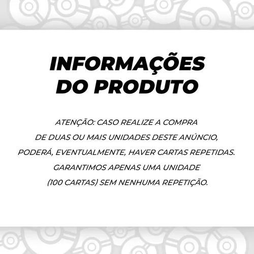 Lote Pack 100 Cartas Pokémon Aleatórios sem Nenhuma Repetida :  : Brinquedos e Jogos