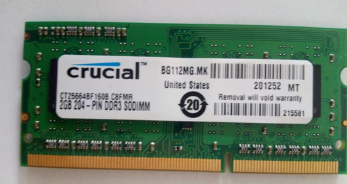 Imagen 3 de 3 de Memoria Crucial 2gb De Laptop Ddr3-1600mhz- Sodimm