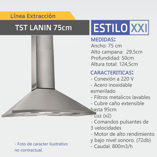 Imagen 4 de 10 de Campana Cocina Tst Lanin 75cm Pared - Ahora 18