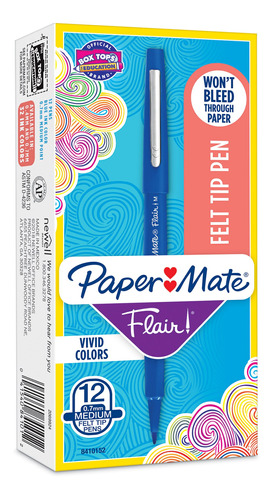 Set De 12 Bolígrafos Color Azul 0.7mm Flair Paper Mate