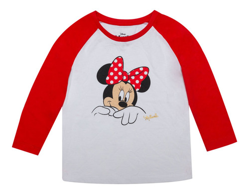 Polera Manga Larga Niña Minnie Dedos Blanco Disney