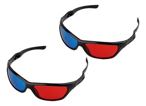 2x Gafas 3d Azules Rojas Con Marco Negro Compatible Con Dvd