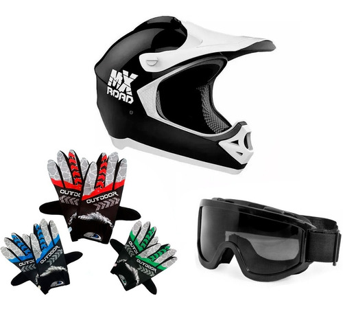 Kit Casco Cross H5 Mx Road + Antiparra + Guantes Sti Motos