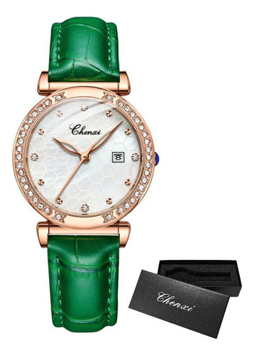 Reloj Impermeable De Cuero Con Diamantes Luminosos Chenxi