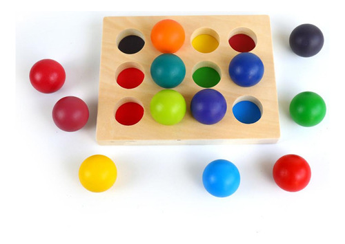 Juego De Combinación De Bolas De Madera Arcoíris Con Bandeja