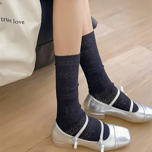 Calcetines De Malla Ahuecados, 2 Pares, Retro, Con Encaje Fl