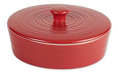 Calentador De Tortillas De Cerámica Con Tapa, 20 Cm, Rojo.