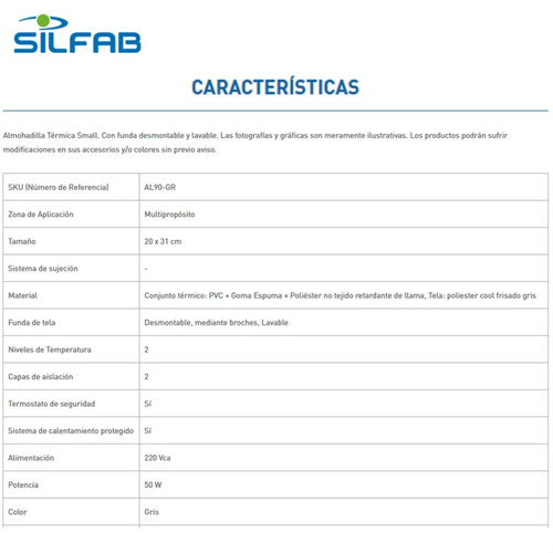 Imagen 4 de 8 de Almohadilla Termica Electrica Silfab Small Al90 Multifuncion