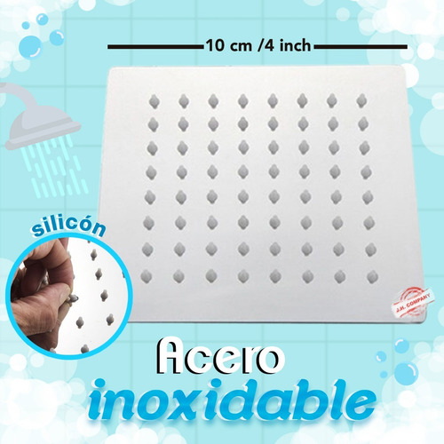 Imagen 2 de 8 de Cabezal De Ducha Cuadrado Acero Inoxidable Chico 10 Cm
