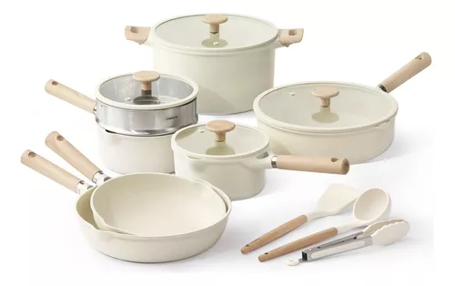 CAROTE Juego de ollas y sartenes, juego de utensilios de cocina de 14  piezas, ollas de inducción y sartenes antiadherentes, juego de ollas de  cocina, color beige crema, compatible con todas las : Hogar y Cocina 