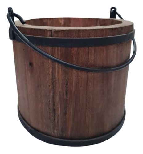 Balde Decorativo De Madera Y Hierro De 26 Cm De Diámetro