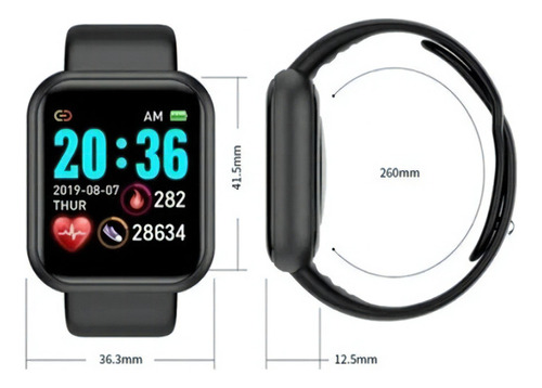 Relogio Smartwatch D20 bluetooth/usb/monitor Cor da caixa Preto Cor da pulseira Preto