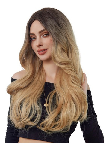 Pelucas Largas Con Ondas Seminatural Cabello Degrade Rubio 