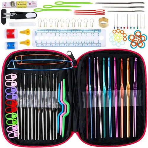 Kit Crochê Completo 22 Agulhas 78 Acessórios Com Estojo Rosa