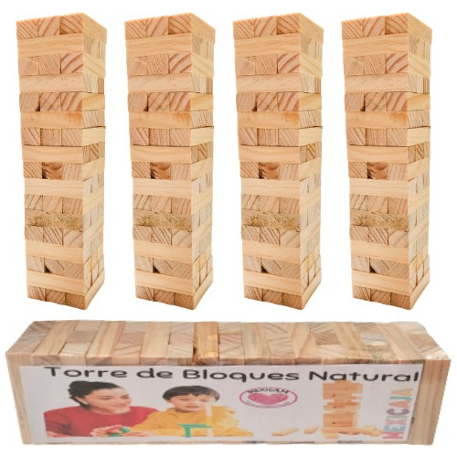 4 Torres De Bloques Naturales| Juego De Mesa | 20.5x4.5x4.5