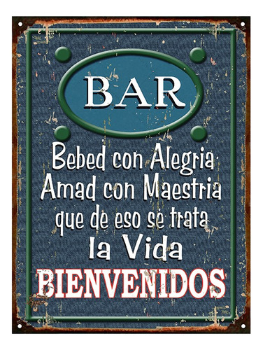 Cartel De Chapa Vintage Retro Bar Bienvenidos L326