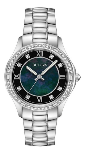 96l266 Reloj Bulova Crystal Negro/plateado