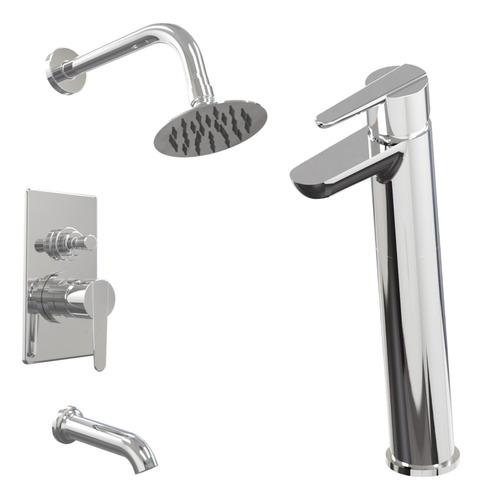 Griferia Combo Baño Ducha+lavatorio Alto Hidromet Flat Cromo