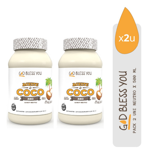 Aceite De Coco God Bless You - Neutro/rbd 500ml Pack X 2uni