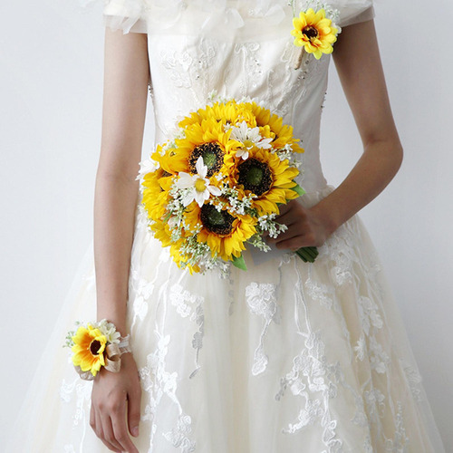 Boda Novia Mano Ramo Girasoles Margarita Para Fiesta