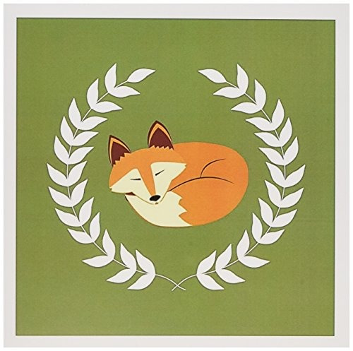 Sleeping Fox With Laurel Wreath Green Greeting Cards 6