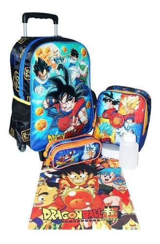 Kit Mochila Dragon Ball Z Goku Rodinhas Lancheira Estojo G