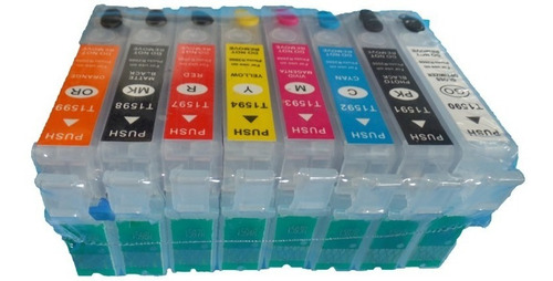 R2000 Set Cartuchos Rellenables Chip Reseteable Para Epson