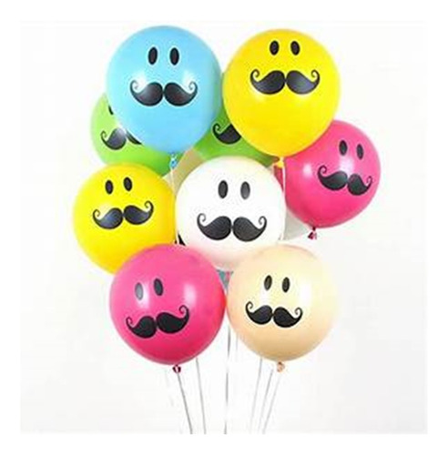 Globo Bigotes, Feliz Dia * 10 Unidades, R12, Bombas 