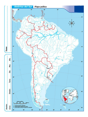 10 Mapas Escolares América Del Sur N°3 División Política