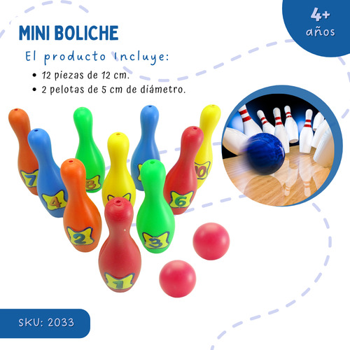 Juego Infantil Mini Boliche Bolos Clásico 2 Bolas 12 Pinos