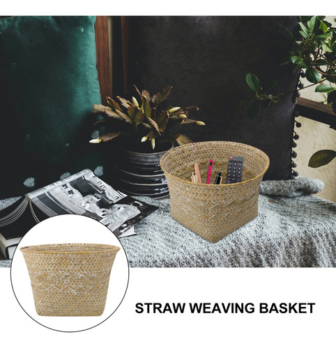 Cesta De Almacenamiento Decorativa Multiusos De Paja Natural
