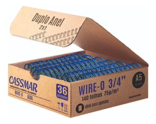 Wire-o Para Encadernação A5 3/4 2x1 Para 140fls Azul 36un