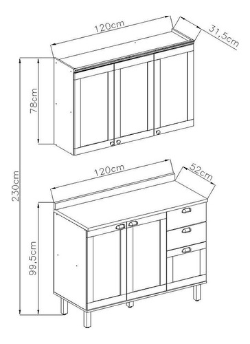 Cozinha Compacta Iluminata 5 Pt 3 Gv Branca E Ébano Cor Branco
