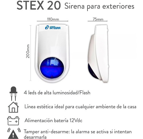 Sirena Exterior Luz Estroboscópica Tamper Antidesarme Stex20