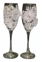 Comprar Copas Brindis Boda Novios Con Encaje Y Flores Blanco Evento