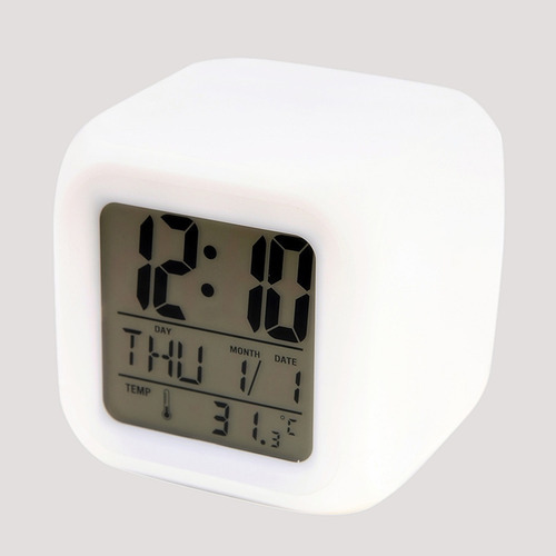 Despertador digital com cubo de mudança de cor branca