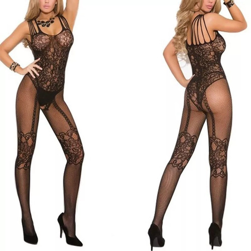 Lencería Sexy Mujer Bodystocking Abierto Liguero Medias