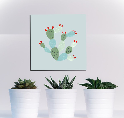 Cuadro 30x30cm Cactus Cardon Tuna Dibujo Celeste Life