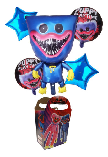 Huggy Poopy Azul Set Globos Decoración Más Dulcera 30 Niños