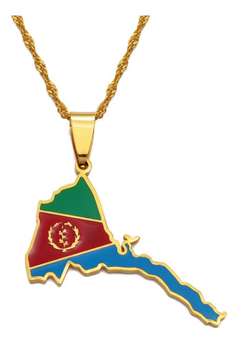 Hafrita Eritrea Mapa Bandera Colgante Collares Finos Oro Map