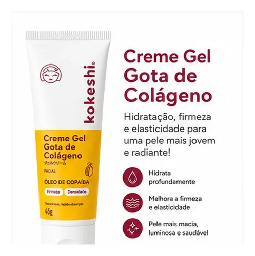 Creme Gel Hidratante Facial Gota De Colágeno Kokeshi Para Todo Tipo de Pele Com Oleo de Girassol Ozonizado e Oleo de Copaiba